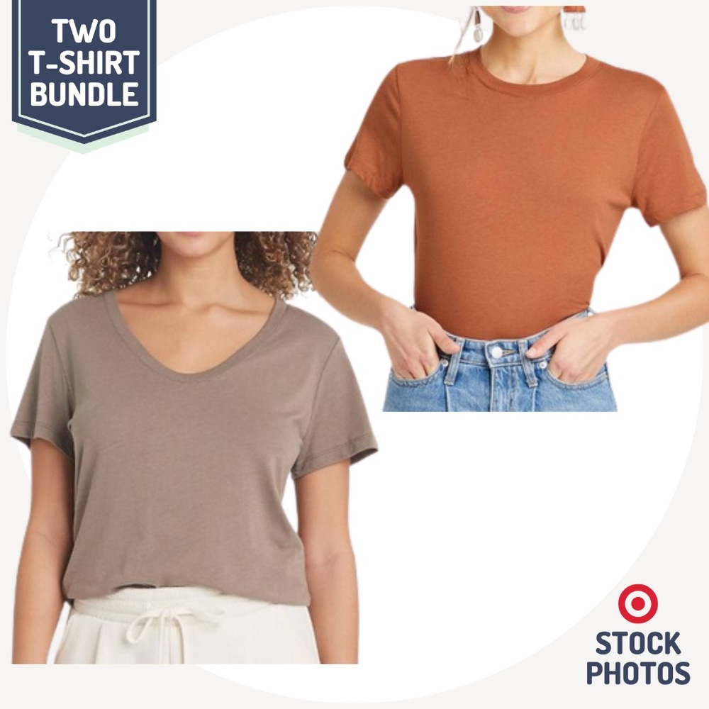 Target A New Day Women's Shirt Bundle Crew and Scoop Neck Orange Brown Top